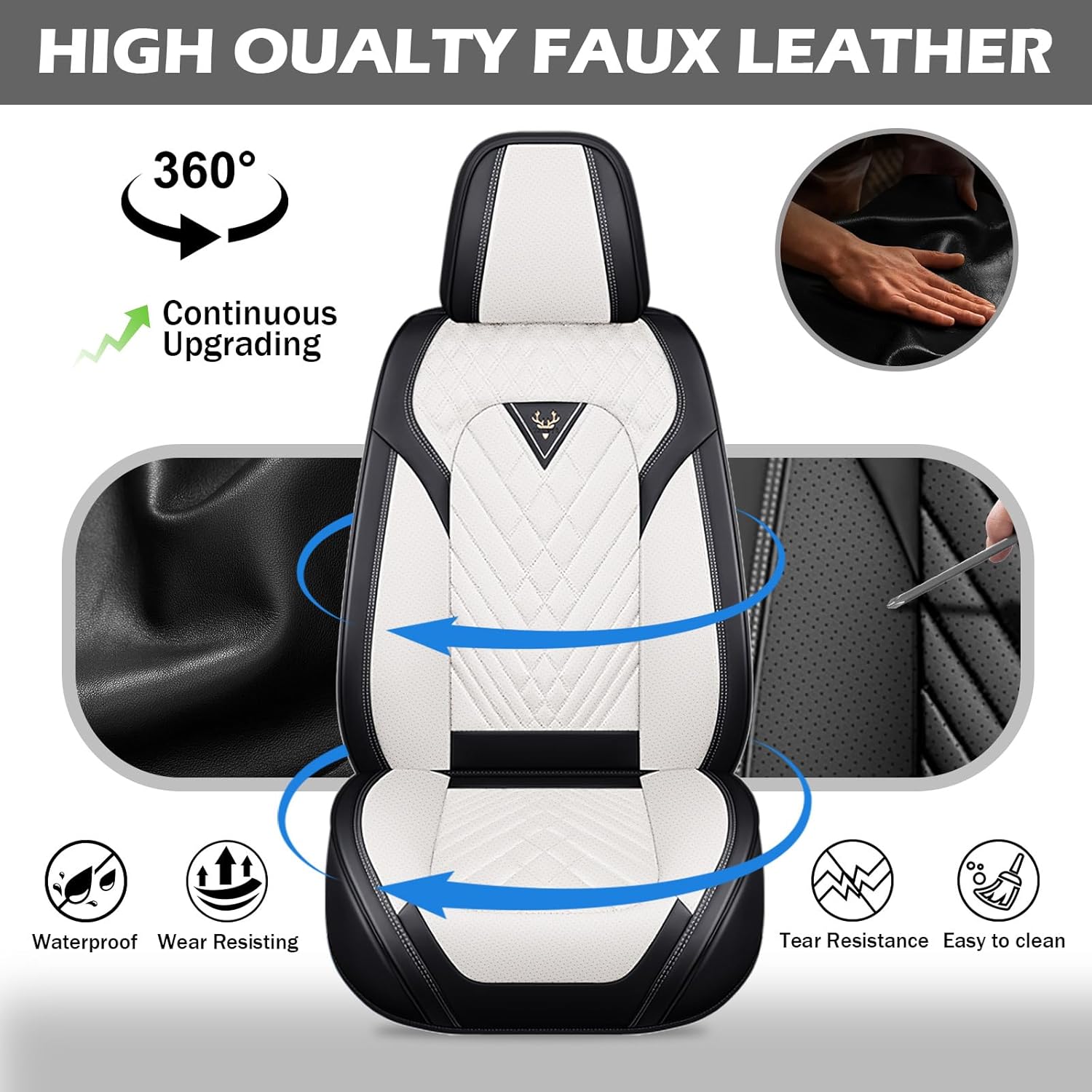 Car Seat Cover for Hyundai Santa Cruz 2022-2025, Comfortable, Durable Leather Seat Cover, All Weather Sports Automotive Interior Accessories(Standard 5 Seats, Black White)