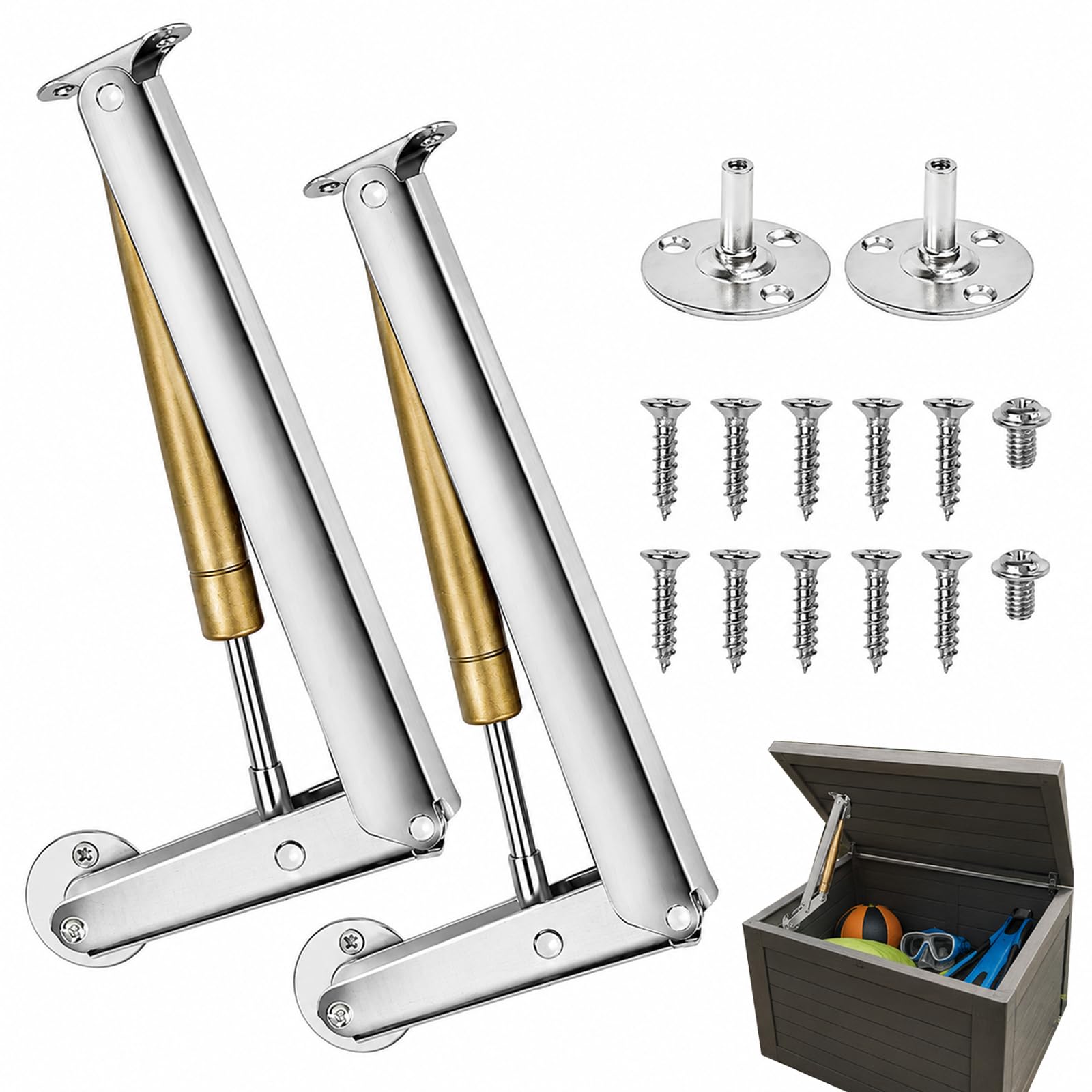 2 Pcs Gas Strut Spring Hinges with 2 Mounting Bases and 12 Screws