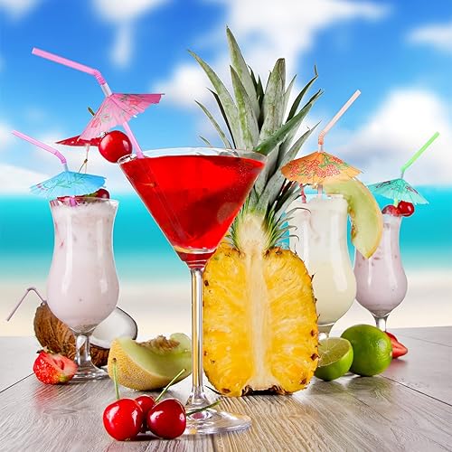 Miniatura 4 de 300 popotes para sombrilla, sombrillas, decoraciones de fiesta Luau, pajitas de cóctel hawaianas flexibles con paraguas, popotes desechables para