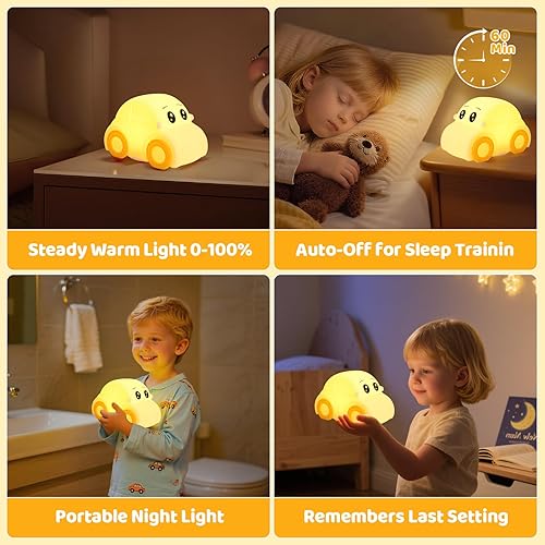 Miniatura 6 de Luz nocturna de coche para niños, cambio de color, regulable, recargable de 1800 mAh, temporizador, silicona, luz nocturna para niños pequeños,
