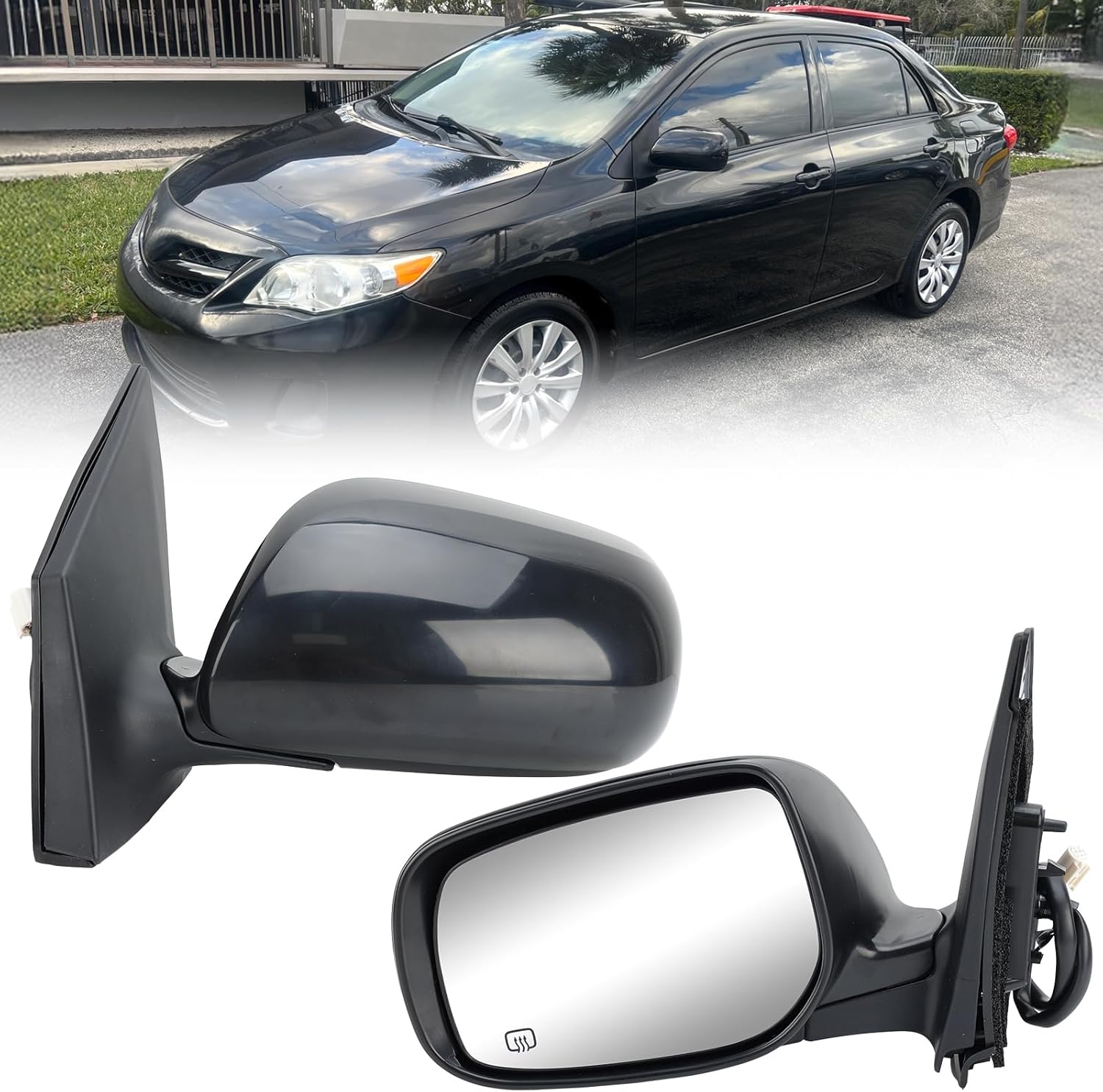 Left Driver Side Mirror Compatible with Toyota Corolla 2009-2013 Heated Power Glass Manual Folding Black 5 Pins