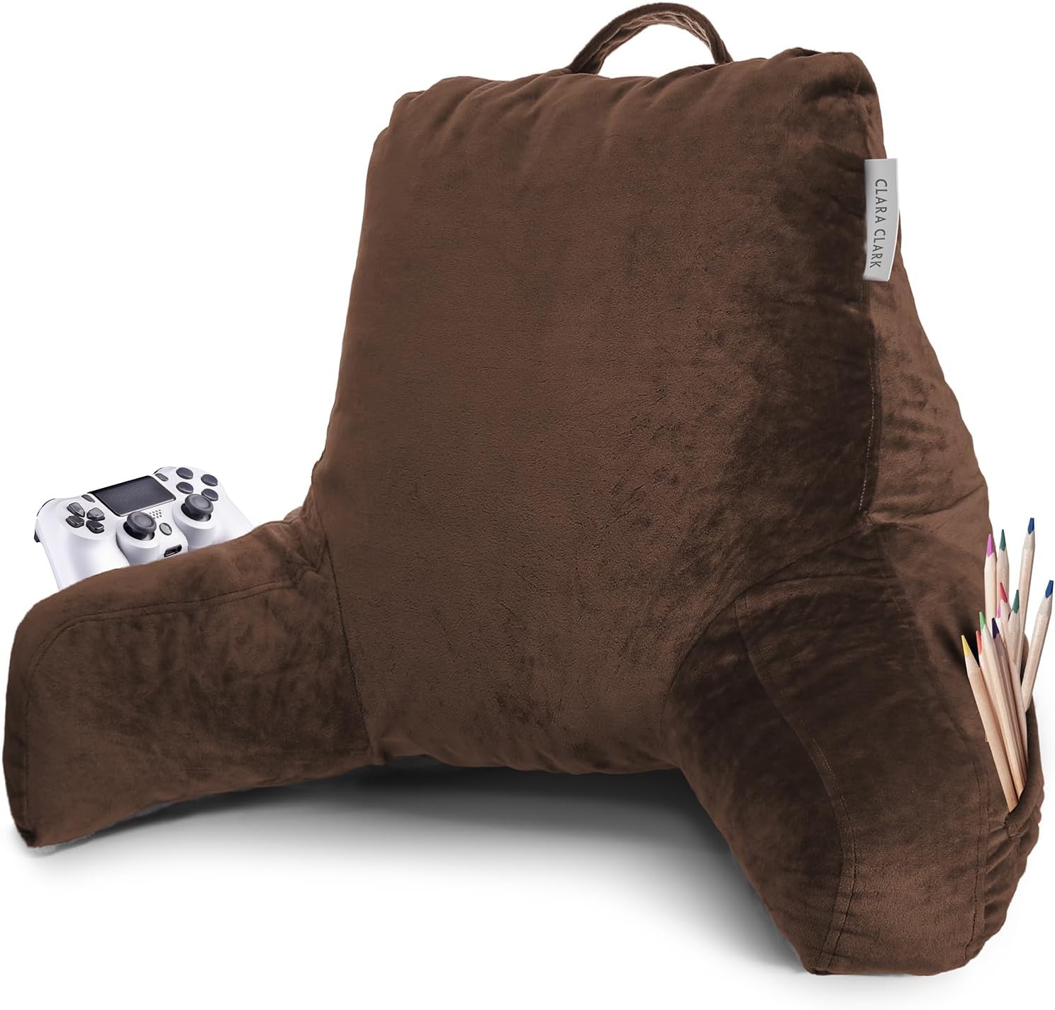 Clara Clark Reading Pillow with Shredded Memory Foam for Sitting Up in Bed and Couch, Back and Arms Adjustable Support Adults & Teens Backrest Pillows for Reading, with Washable Cover Chocolate Brown