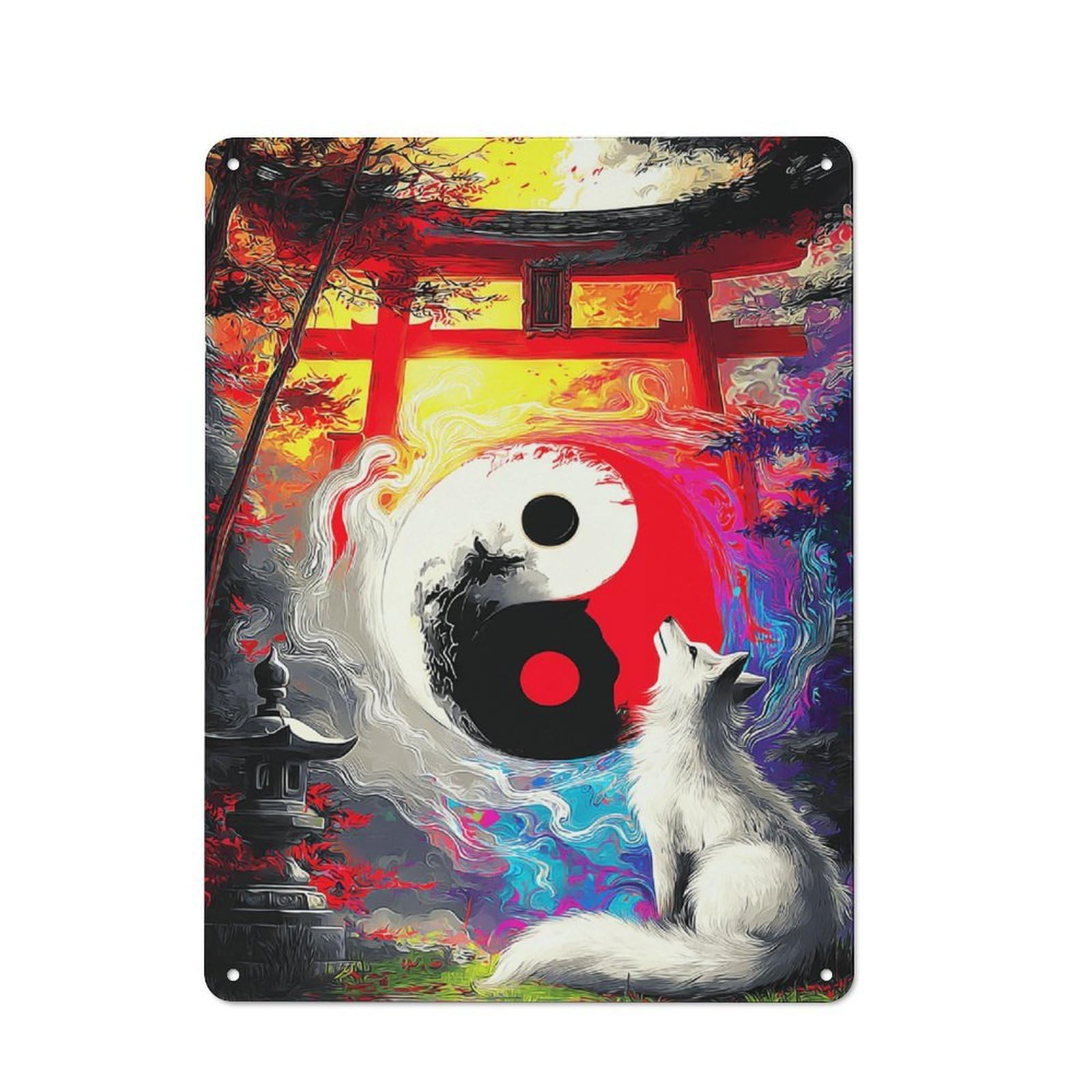 Yin-Yang Fox Spirit Gate Retro Metal Sign 40x30cm for Garden Room Or Summerhouse, A Decorative Metal Sign for Garden Rooms And Summerhouses