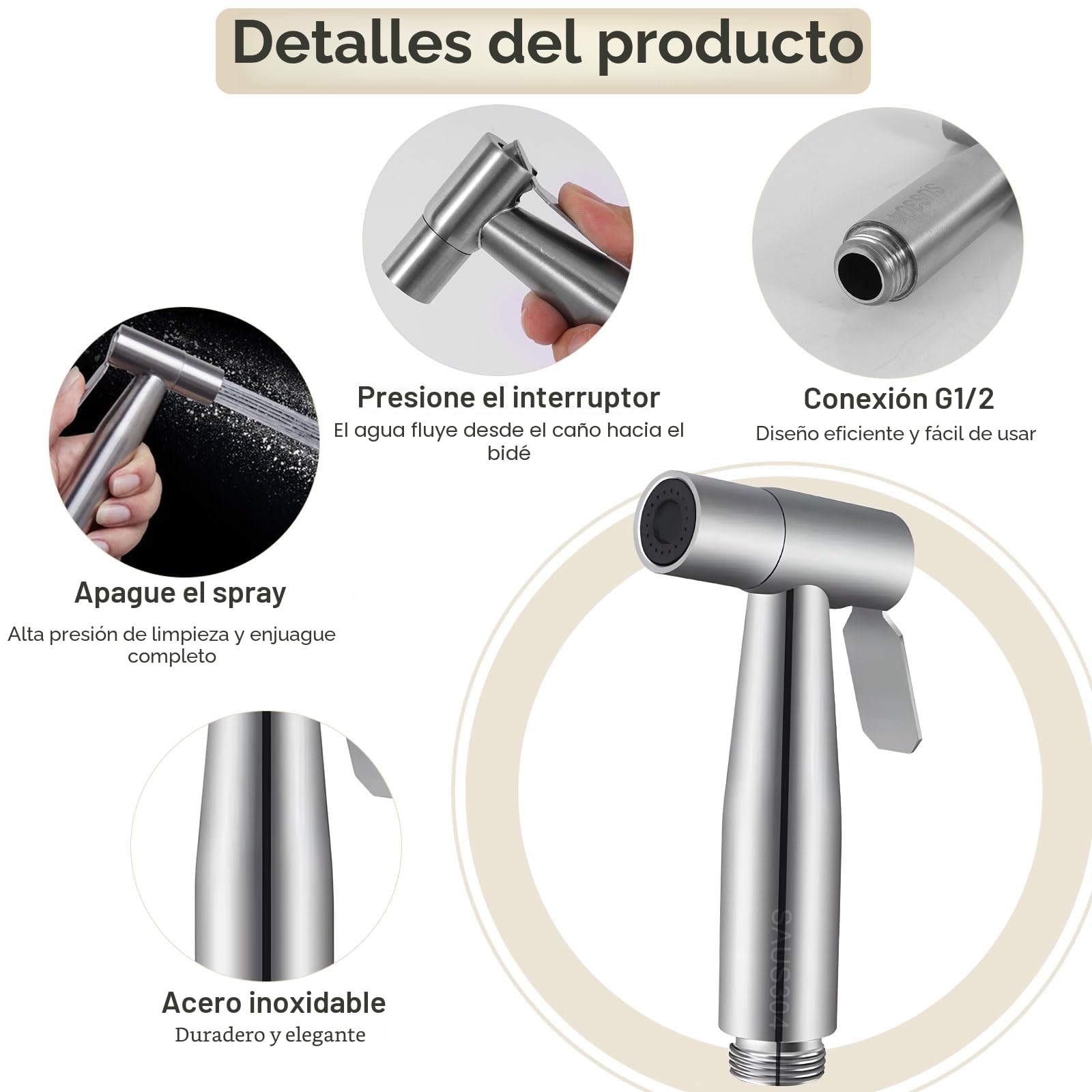 Kit de Pulverizador de Bidé de Mano, Ducha Bidet Acero Inoxidable con 1.5m Manguera, Grifo Portatil para WC Kit, Juego de Ducha de Mano de Bidé para Higiene Personal
