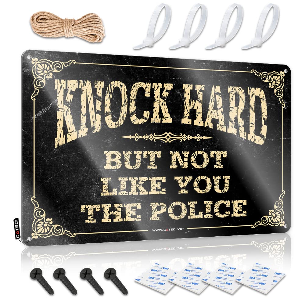 Funny Wall Art Home Bar Decor Vintage Style | Knock Hard But Not Like You The Police Modern Fun Home Decor(20X30CM)