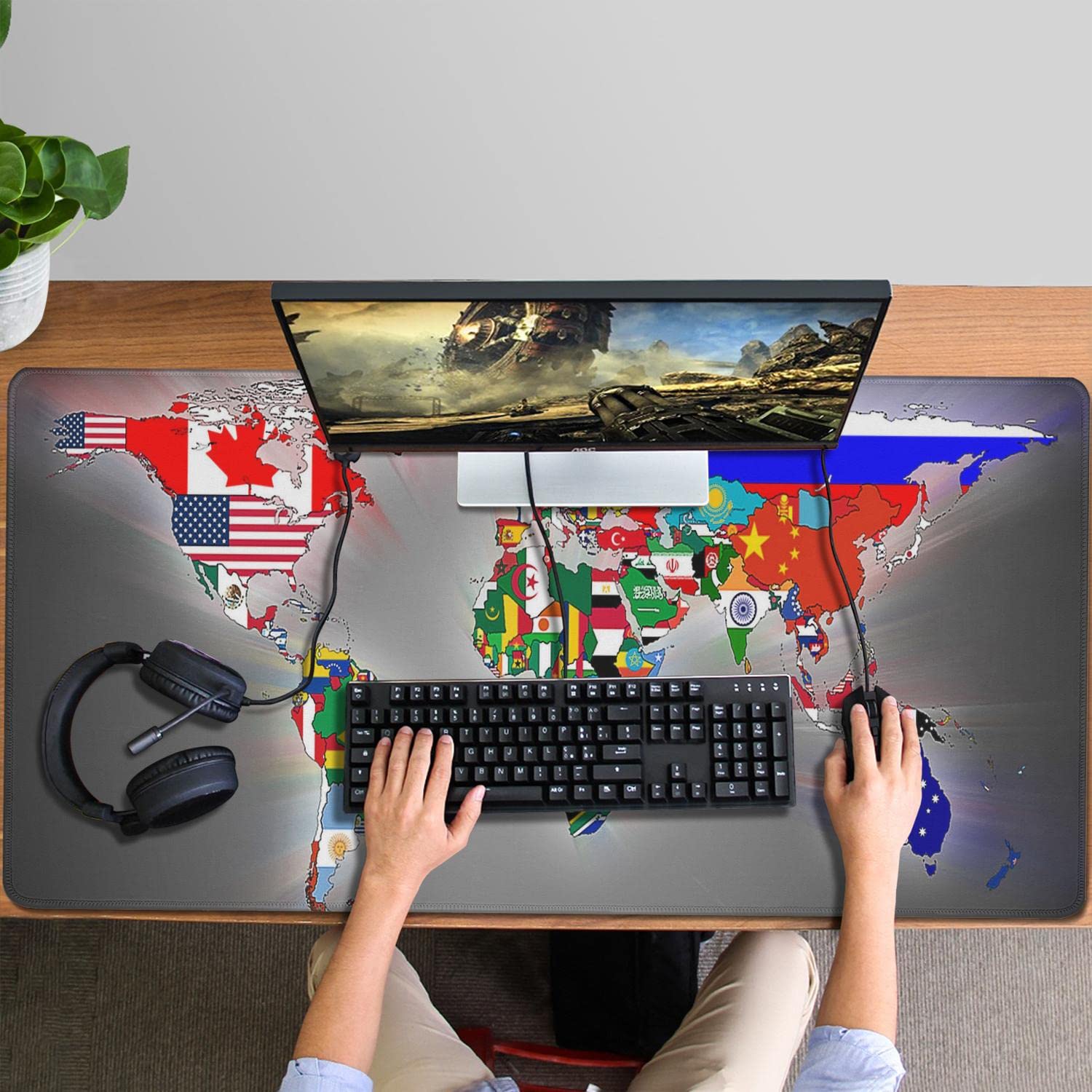 Tappetino Da Scrivania XL Con Aquila E Bandiera Americana, 80x40 Cm, Antiscivolo, Morbido, Bordi Cuciti, Per Mouse E Tastiera