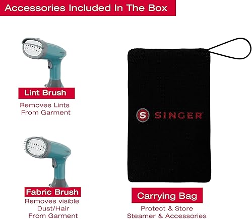 Miniatura 3 de SINGER Vaporizador de mano para ropa, potente vapor de 1500 W, calentamiento rápido de 20 segundos, tanque desmontable de 9.5 fl oz, apagado