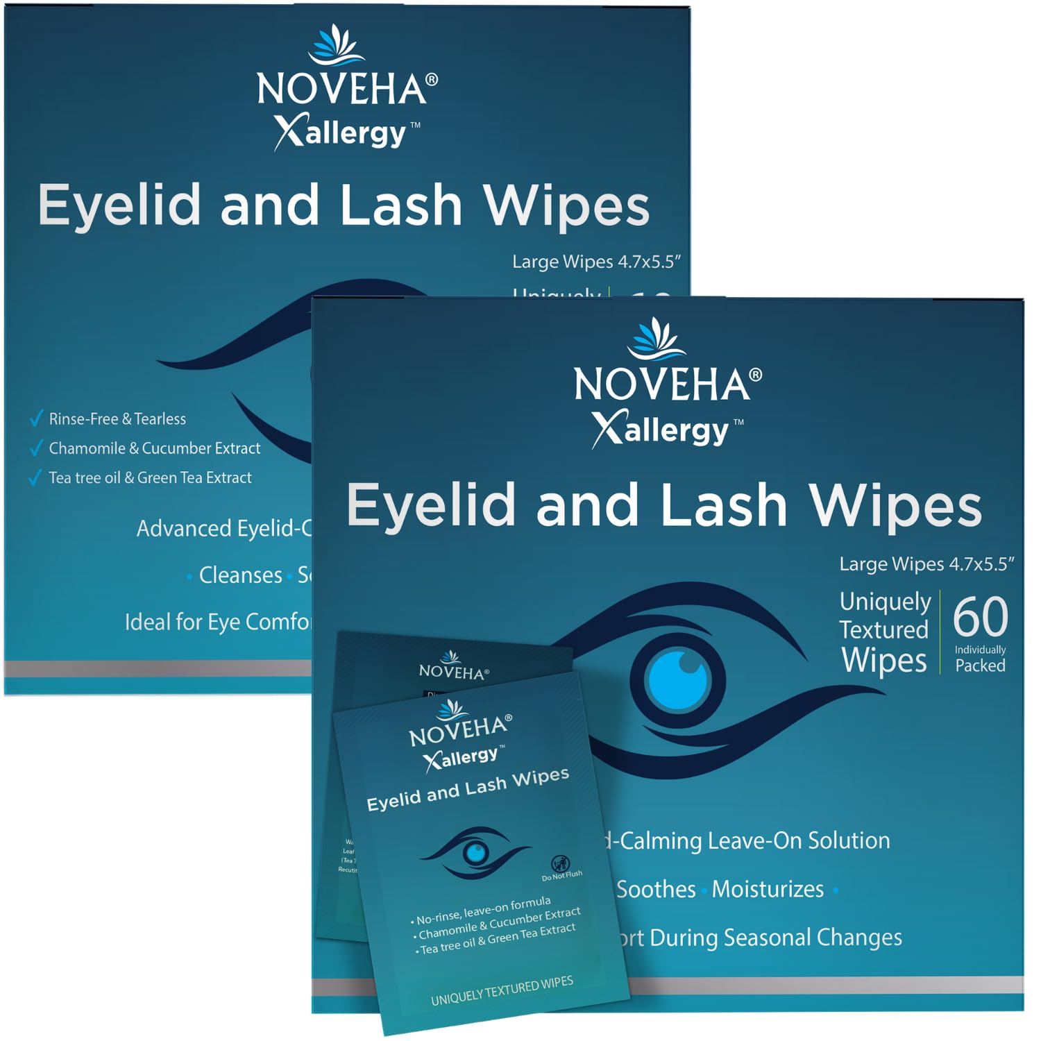 NOVEHA 120 salviettine antiallergiche per la pulizia degli occhi, ipoallergeniche, preumidificate, riducono prurito, arrossamento e disagio causati da allergie, puliscono, leniscono e rimuovono