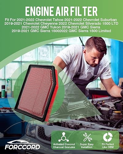 Miniatura 2 de Filtro de aire de motor CA12404 se adapta a 19-26 Chevrolet Silverado 1500GMC Sierra 1500 21 22 23 24 25 26 TahoeSuburbanGMC Yukon Filtro de aire de