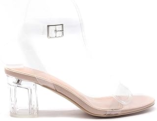 Cape Robbin Wisdom Clear Chunky Block Low Heels For Women, Transparent Strappy Open Toe Shoes Heels For Women