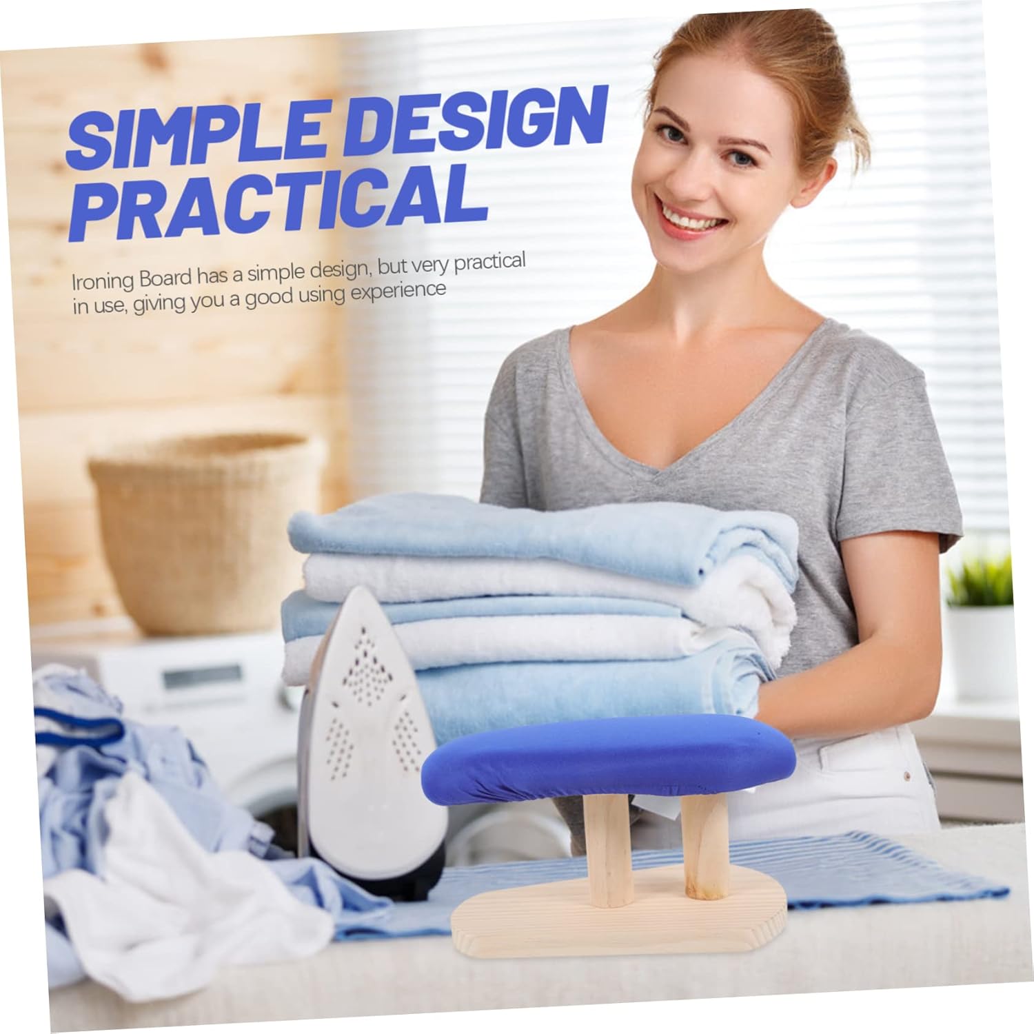 Ciieeo Household Ironing Board with Curved Wood Design Non Slip Stable Ironing Stool Elastic Edge Cover for Tight Fit Suitable for Frequent Clothes Pressing and Various Garments