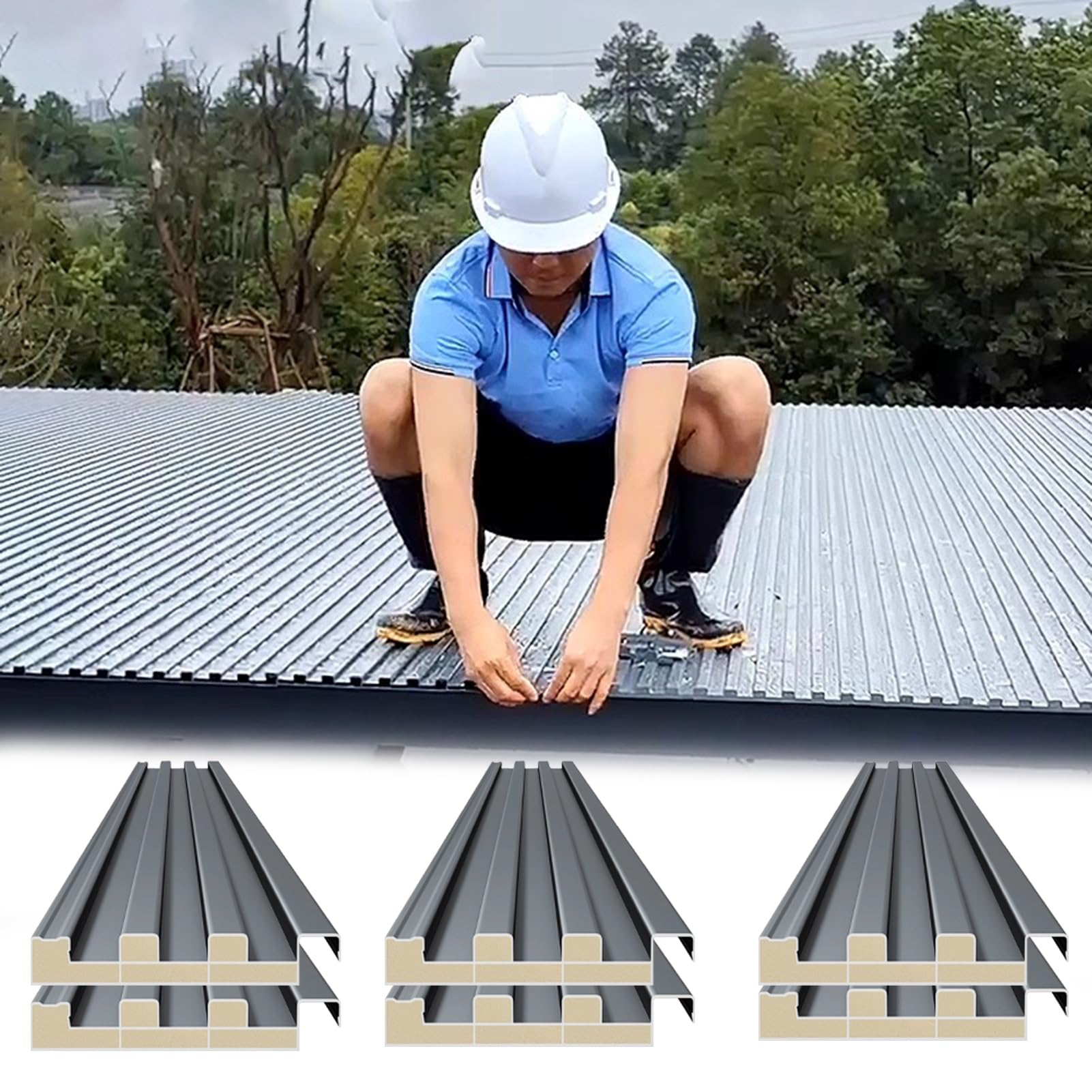 Paneles para Tejado Panel de Techo de 6 Piezas con Ranuras Trapezoidales, Revestimiento de Techo Aislante, Tablero a Prueba de Viento, Reemplazo de Cubierta de Tejas(L-0.8m/2.6ft)