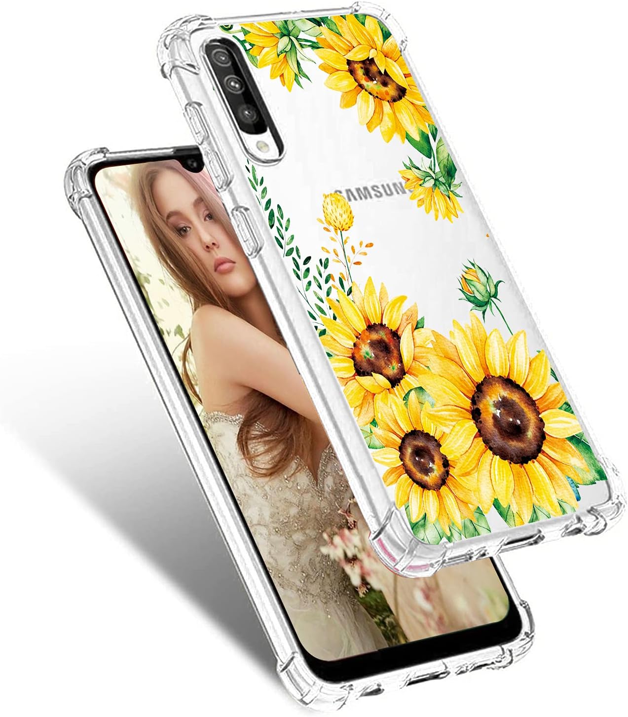 Starhemei for Galaxy A50 Case, Soft TPU Shock Absorption Flexible Gasbag Protection Case Cover for Samsung Galaxy A50 (Flower)
