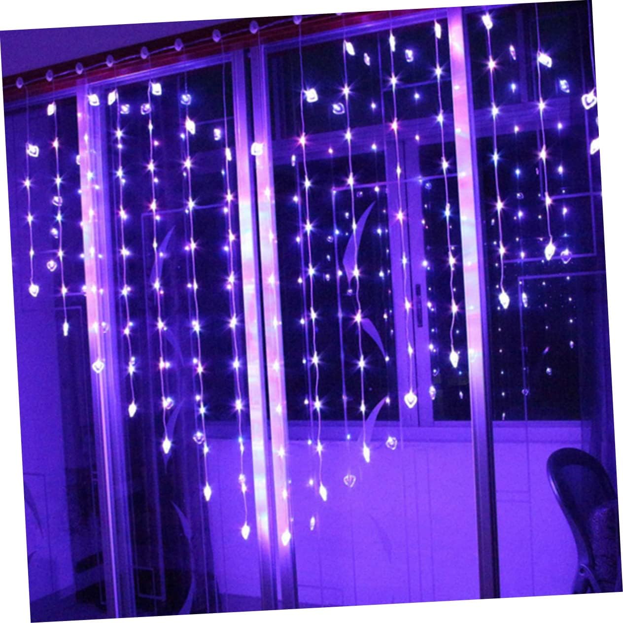 UKCOCO Heart Shape LED Curtain Light String Purple Battery Window Wall Decor for Wedding Party Garden Bedroom Indoor Romantic Atmosphere Chic Festival Lighting