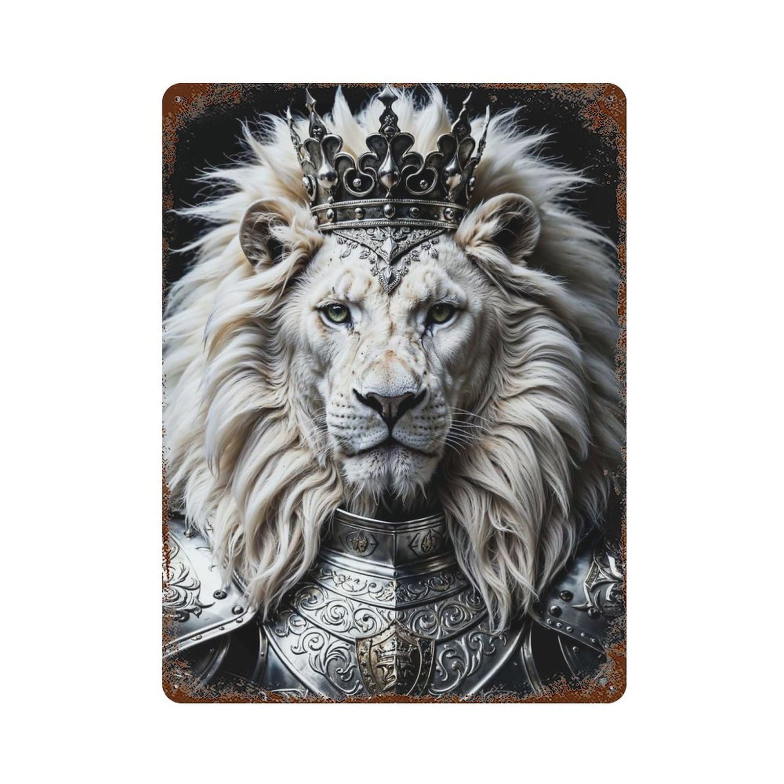 White Lion King Retro Metal Sign 15.7"x11.8", Farmhouse Wall Decor for Garage, Pub Or Kitchen