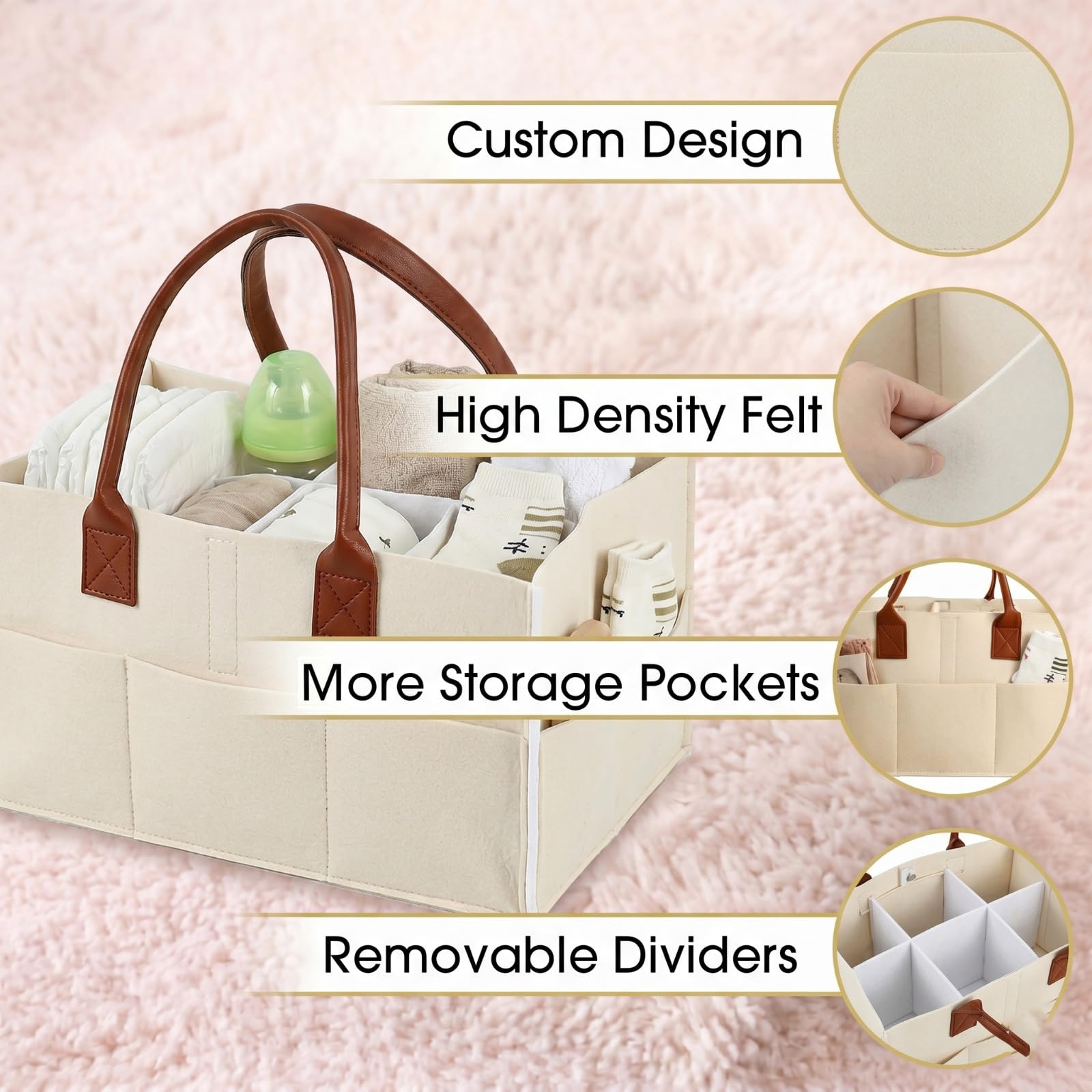 BabyMoon Baby Products Caddy Diaper Organiser Bag | Multifunctional Travel Diaper Backpack Baby Wipes Felt Storage, Nursery, Foldable and Portable | Black 4