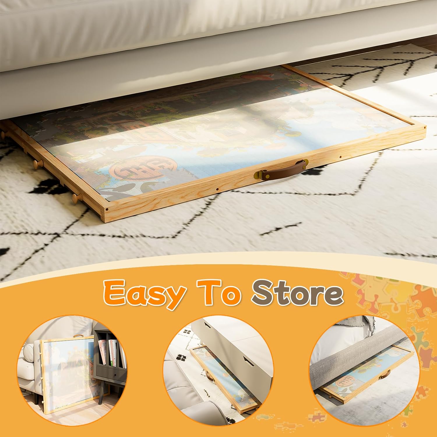 1500-Piece Rotating Puzzle Board with Drawers and Cover, Puzzle Tables for Adults, Portable Jigsaw Wood Table with 6 Storage Drawers, Non Slip Felt and Handle, Ideal Gift（35.1"x26"）