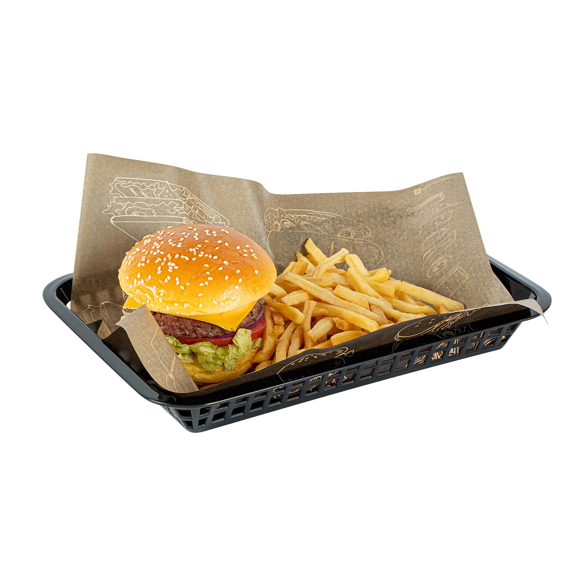 Restaurantware Fast Food Serving Baskets 100 Pack Of 11.8 x 8.47 Inch Rectangular Plastic Bread Fry Deli Baskets Reusable Microwavable Dishwashable Black Serving Trays For Rolls Sandwiches Burgers
