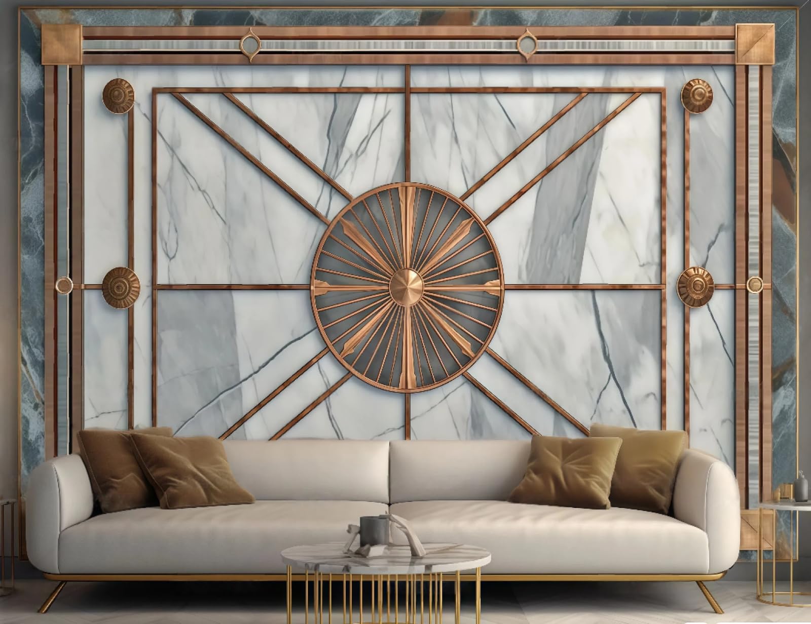 Tapeta sztuka nowoczesna złota linia geometryczne łączenie szary i niebieski marmur łupek malarstwo telewizor sofa tło ściana salon sypialnia jadalnia ścienna, 3D, 200x140 cm