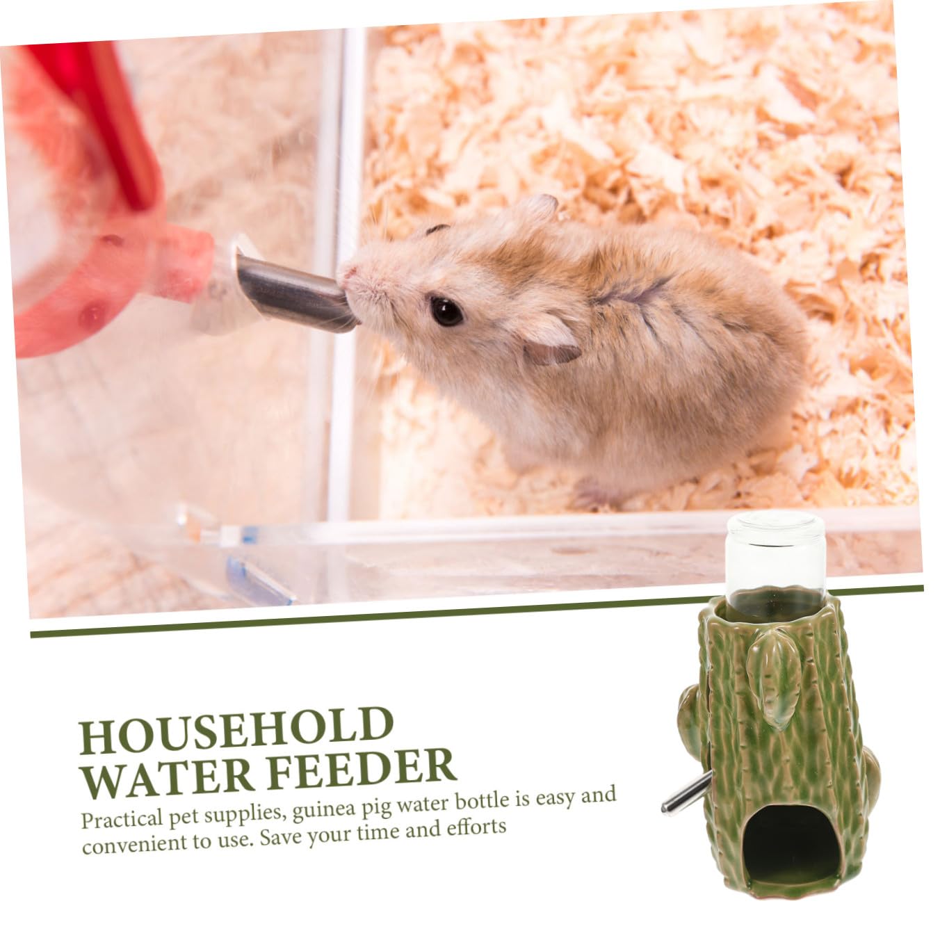 Abaodam Bottiglia Acqua per Criceti e Cincillà 80ml in Ceramica Design a Cactacee di Perdite e Supporto Regolabile per Gabbia Piccoli Animali