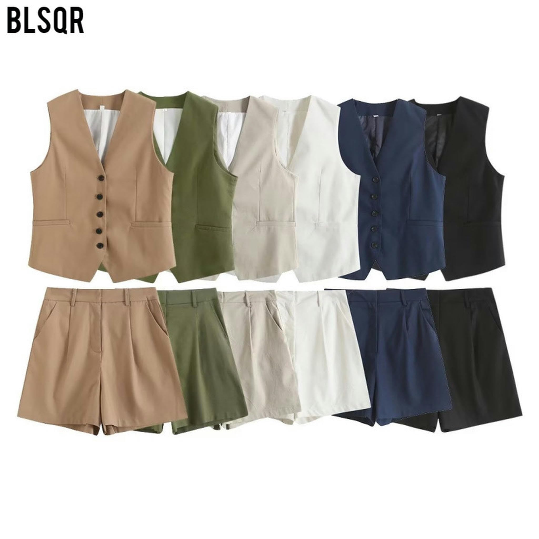 Ensemble gilet décontracté d'été en lin mélangé, gilet ample + short, costume blanc pour femme, A0-XL