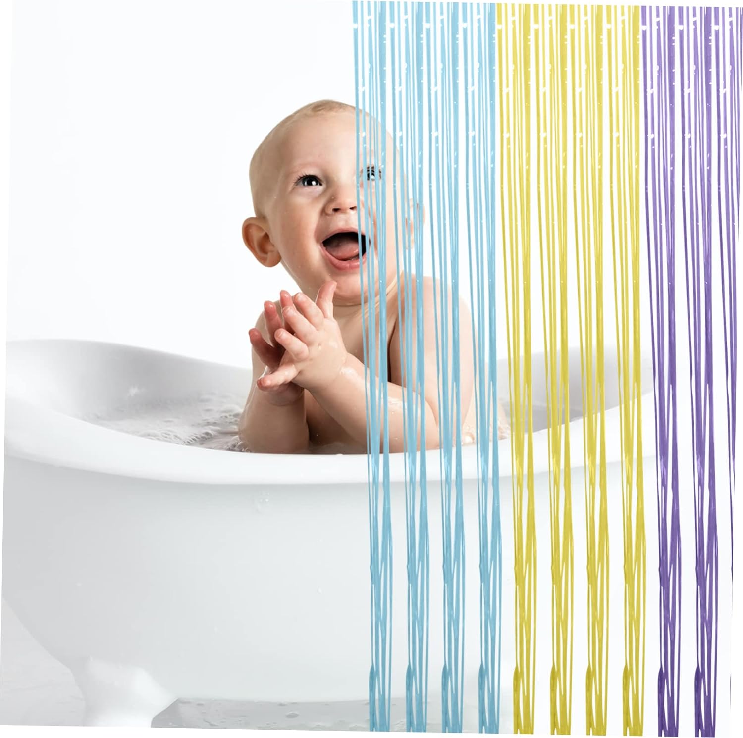 KOMBIUDA 2pcs Pastel Rainbow Tinsel Curtains for Photo Booth Decor Streamers for Boys and Girls Birthday Parties Festive Door and Wall Decorations