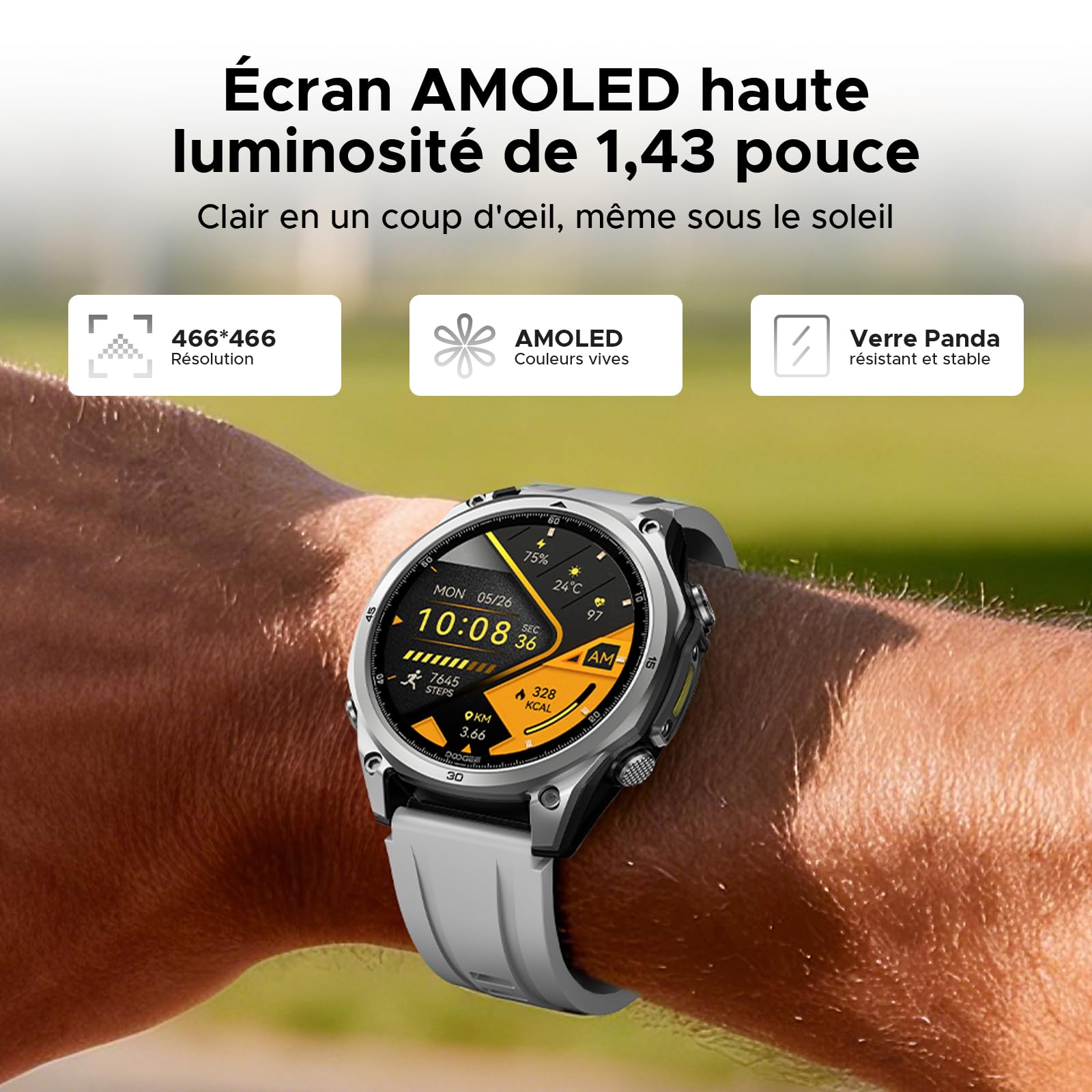 Anywise W1 Lite Montre Connectée Homme,1.43''AMOLED Smartwatch avec Appel Bluetooth, 5ATM Fitness Tracker,170+ Modes Sport,12 Jours Autonomie/Heart Rate/SpO2/Sleep Monitor