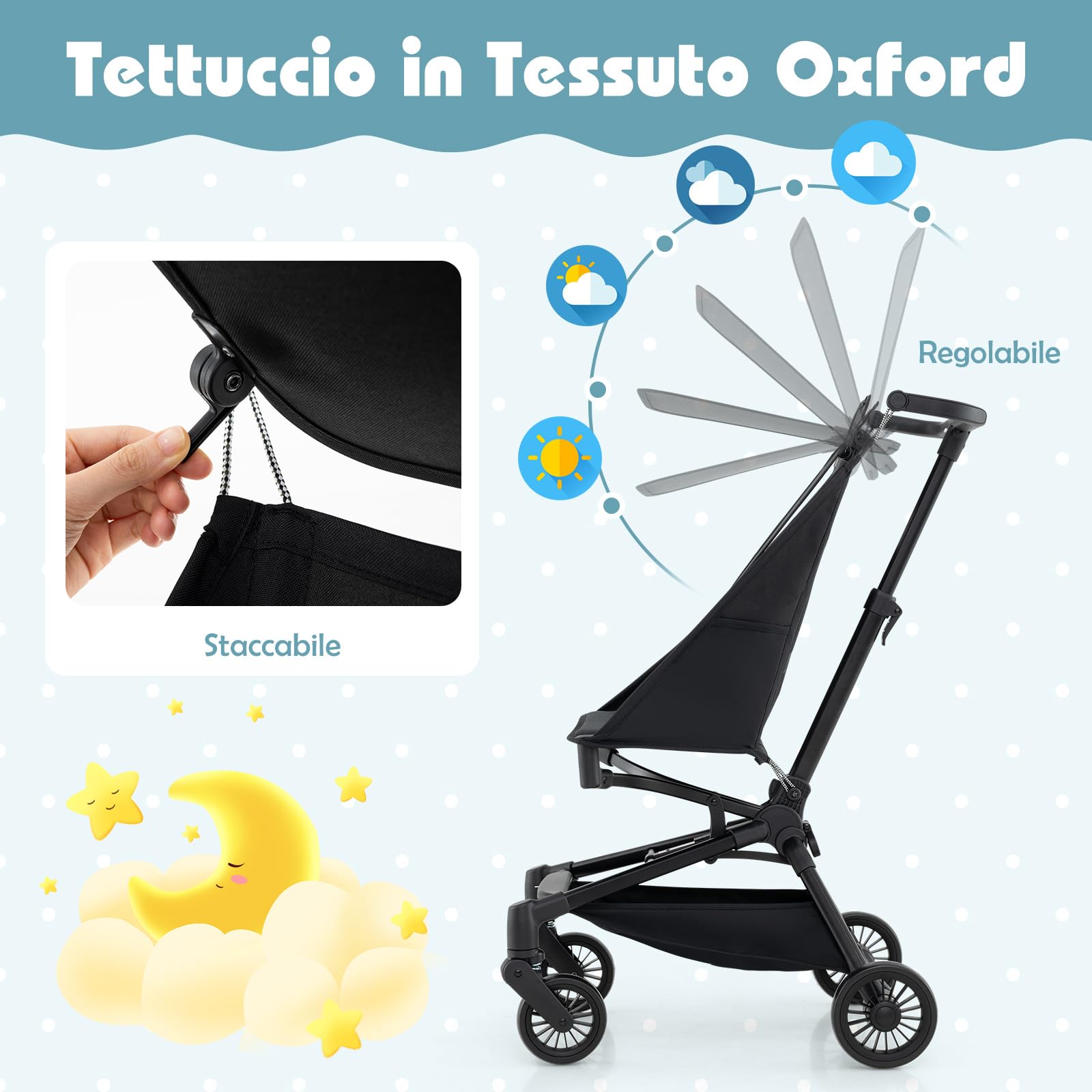 COSTWAY Passeggino Leggero per Bambini, Passeggino Compatto con Tettuccio Regolabile, Cestino di Stoccaggio e Ruote, Passeggino Pieghevole per Bambini 6+ Mesi