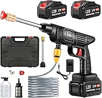 LZO Cordless Pressure Washer 21V 2x4.0Ah Batteries, Portable Battery Power Washer w/6-in-1 Nozzle, Soap Tank & 20ft Hose