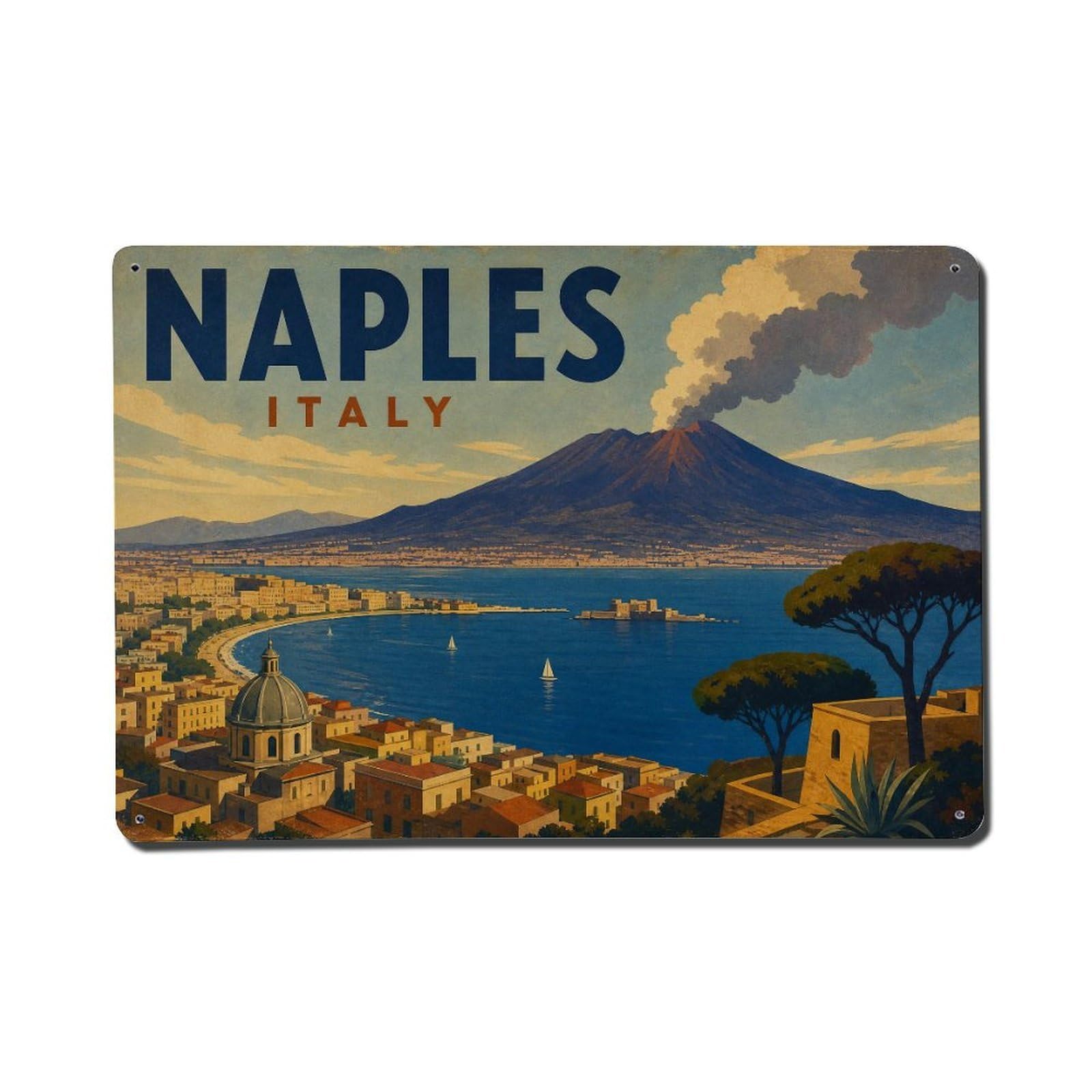 Retro Travel Italy Naples Metal Tin Sign Plaque Wall Decor for Cafe, Club Bar, Office, Garden Metal Poster 8x12Inch