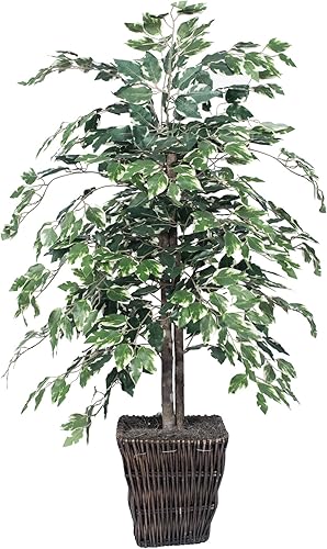 Vickerman Arbusto artificial abigarrado de 4 pies en sauce cuadrado, réplica de arbusto de ficus artificial abigarrado en recipiente de plástico