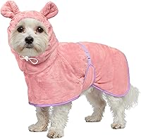 HhiMyOct Super Absorbent Microfiber Dog Bathrobe Towel Robe - Hooded Fast-Drying Adjustable Coat for Small Dogs (Pink, S)