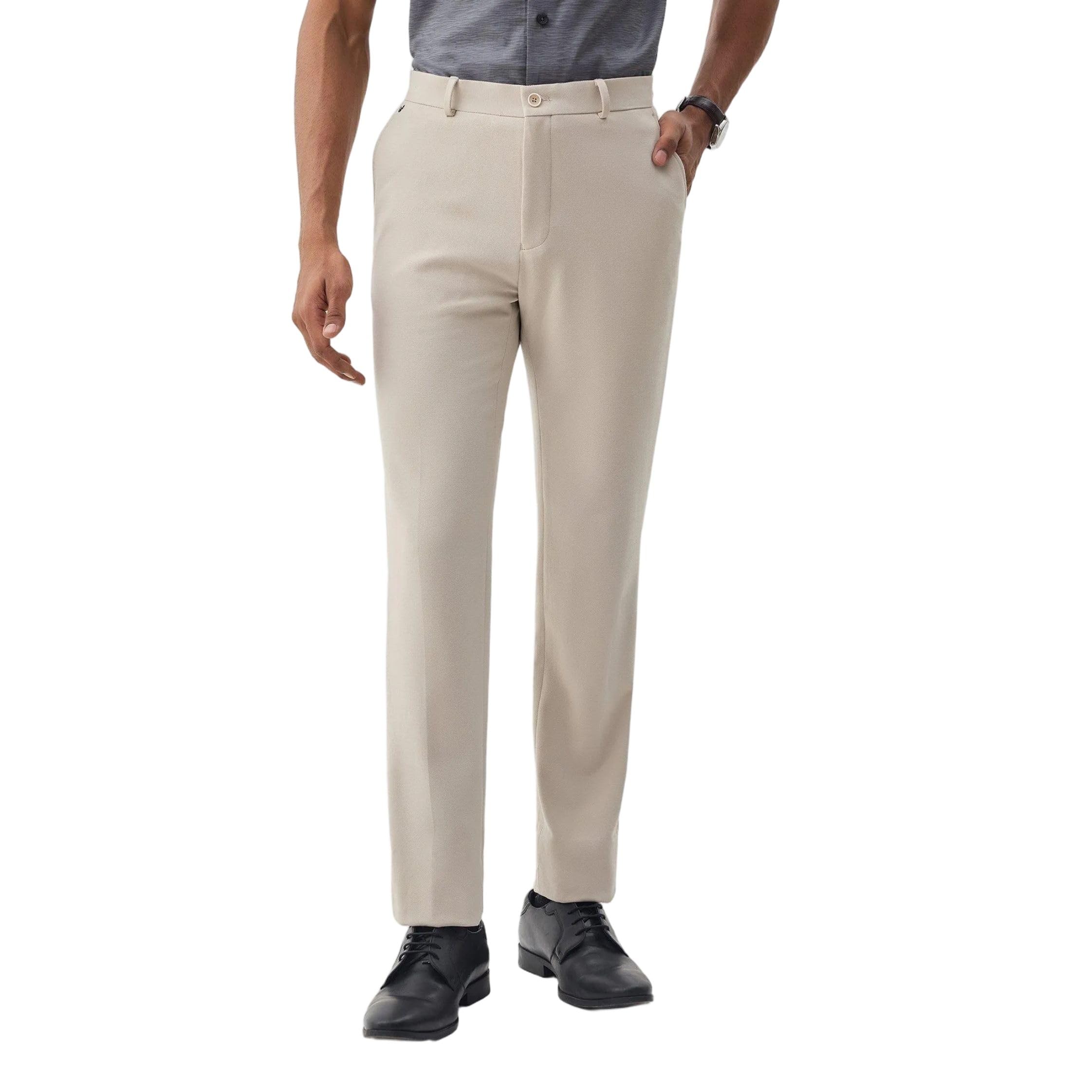 blackberrys Men's Textured Brown Slim-Fit Trousers |Office Wear & Casual Wear-picture-18