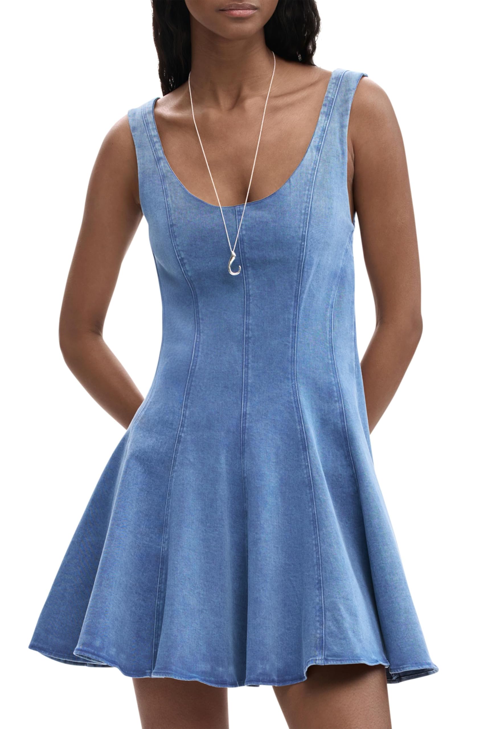 Desigual Damen Blau Skater Pink Kleid, Large