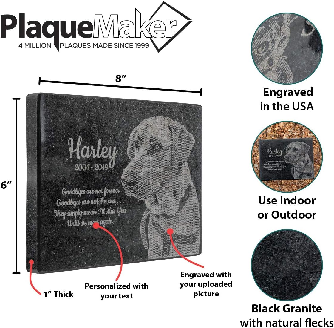PlaqueMaker 8 X 6 X 1 Granite Memorial for Lost Loved Ones, Including Infants, Children, Adults, Family Members, Dogs, Cats and Other Pets