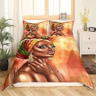 Erosebridal African American Black Girl Duvet Cover King,African Women Bedding Set 3pcs for Kids Teens Girls Room Decor, Cool Afro Woman Comforter Cover with 2 Pillowcases, No Comforter