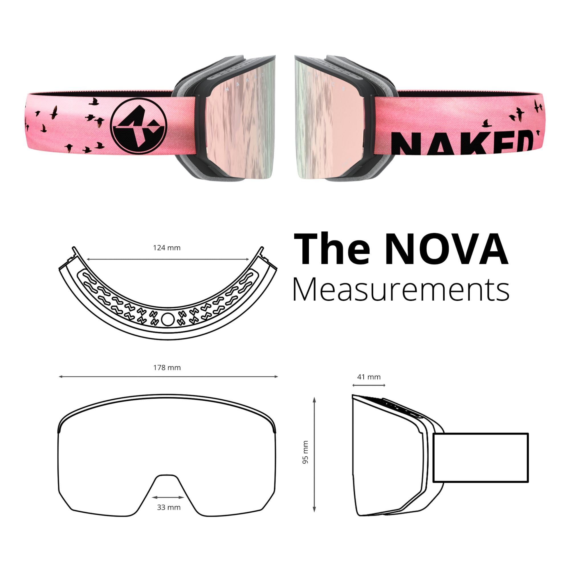 NAKED Optics NOVA Skibrille Männer, Ski Brille Frauen, Snowboardbrille, Ski-Brille schlechtes Wetter, Schibrille mit optionalen Wechselgläsern, Skiing Goggles