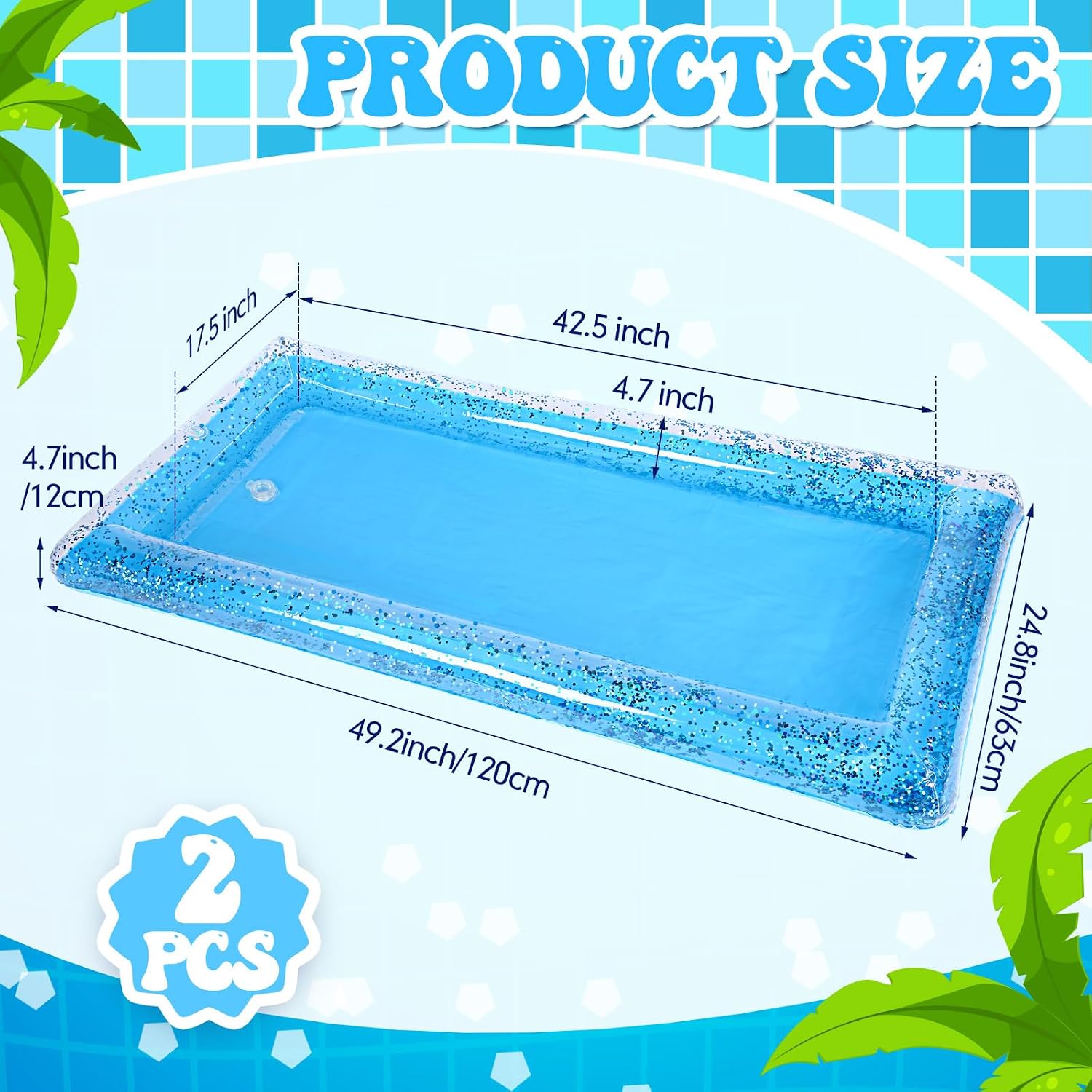 2 Pieces Inflatable Serving Bar Glittering Confetti Food Cooler Buffet with Drain Plug, Inflatable Ice Serving Bar for Food and Drinks for Pool and Outdoor Events(Blue) image 2
