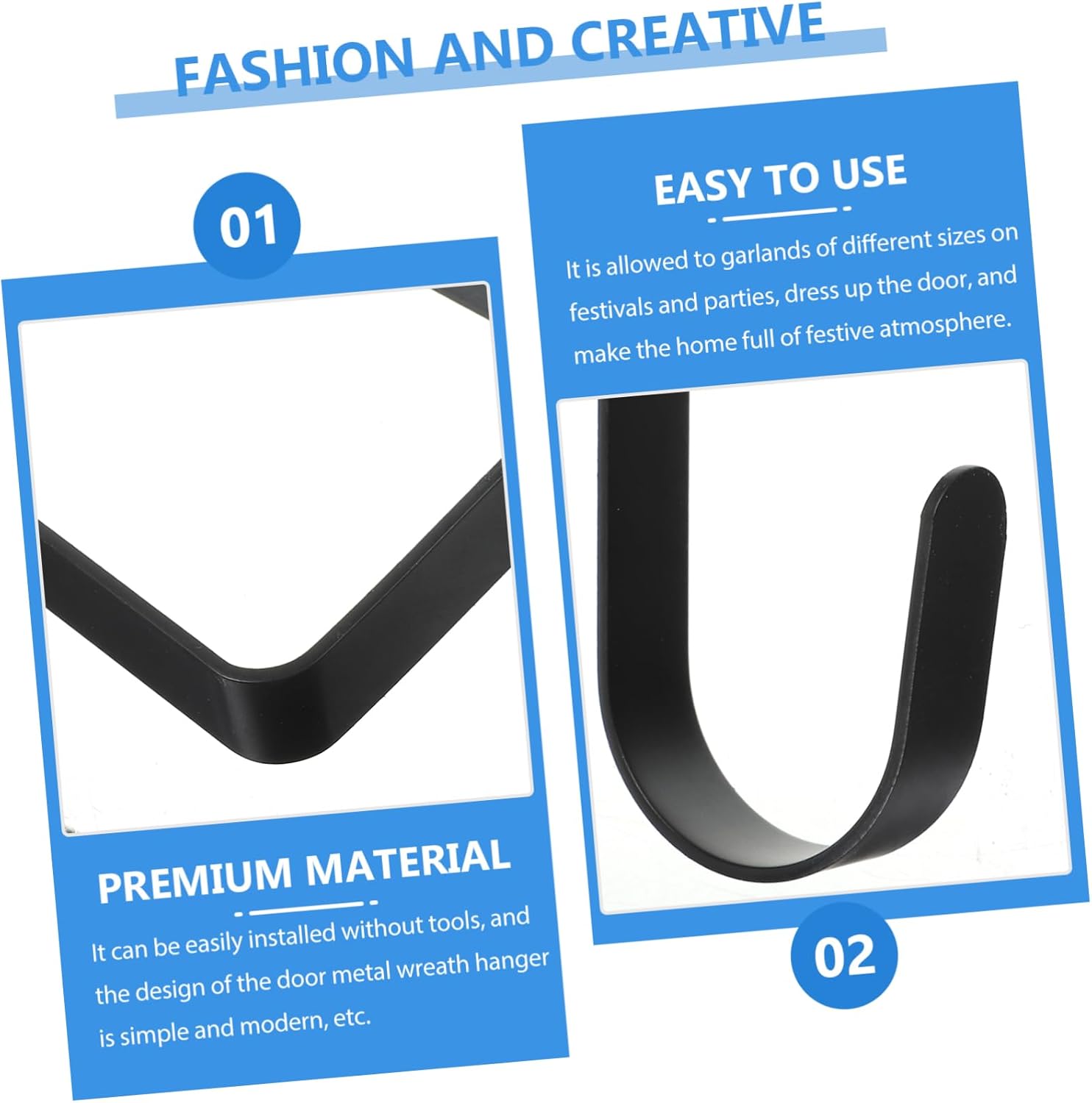 Cabilock Double-Sided Wreath Hanger for Front to Install Christmas Decoration Hook Wear-Resistant Garland Holder for Holiday Decor Compact Design for Simple Storage