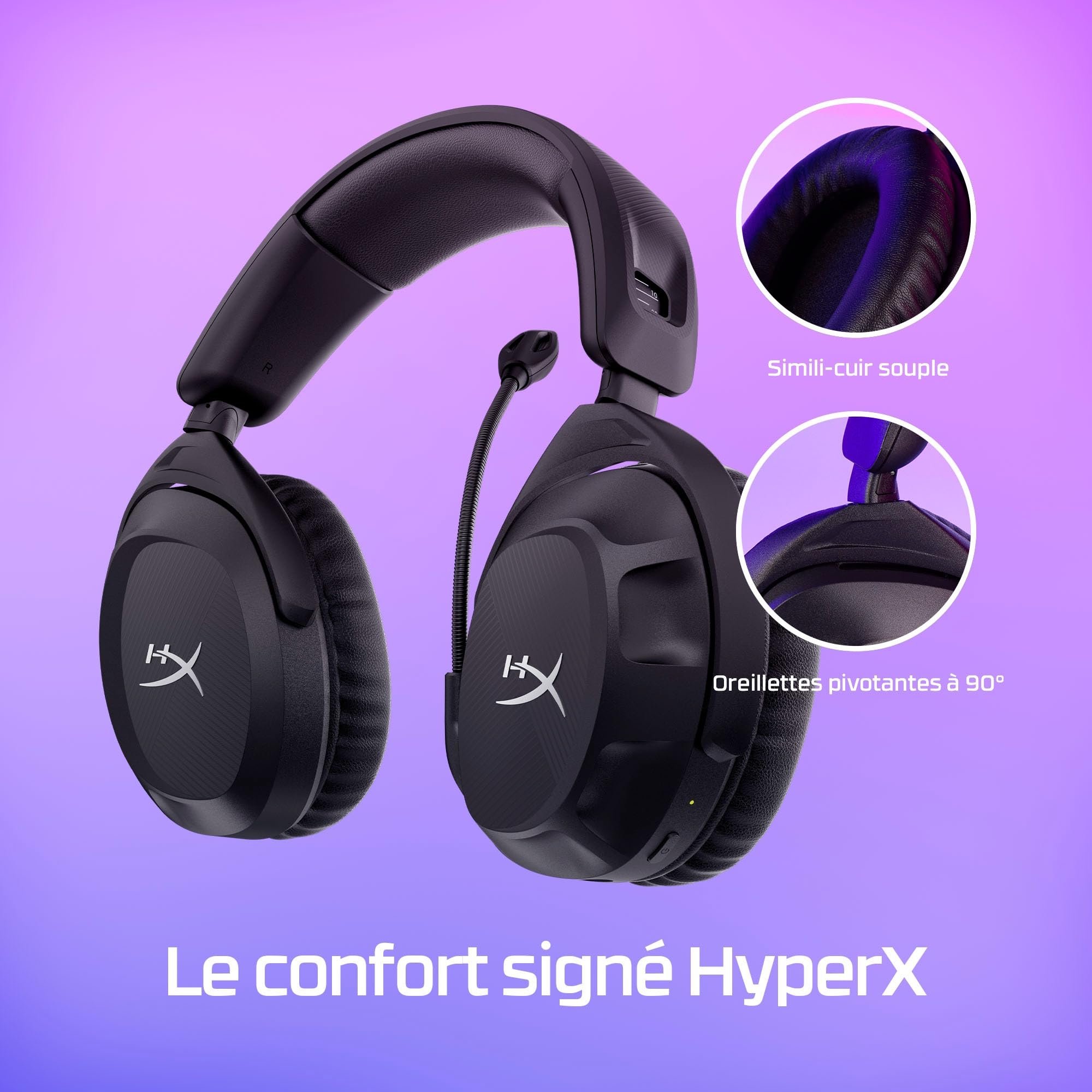 HyperX Cloud Stinger 2 - Casque de Jeu sans Fil - Compatible PC. Microphone pivotant avec Coupure Audio Automatique, Mousse à mémoire de Forme Confortable, 20 Heures Maximum d’autonomie