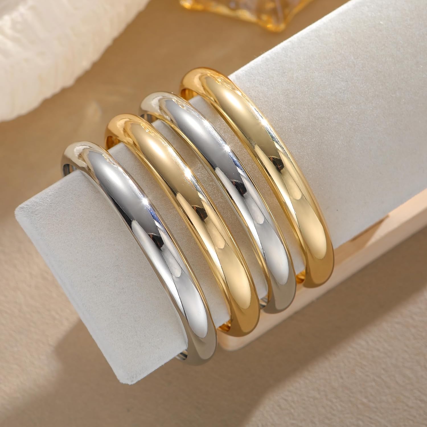 YEEZII Gold Bangle Bracelets for Women, 7Pcs 14K Gold Plated Boho Indian Multi Stackable Textured Bracelets, Chunky Bangles Set for Women Jewelry Gifts - Image 3