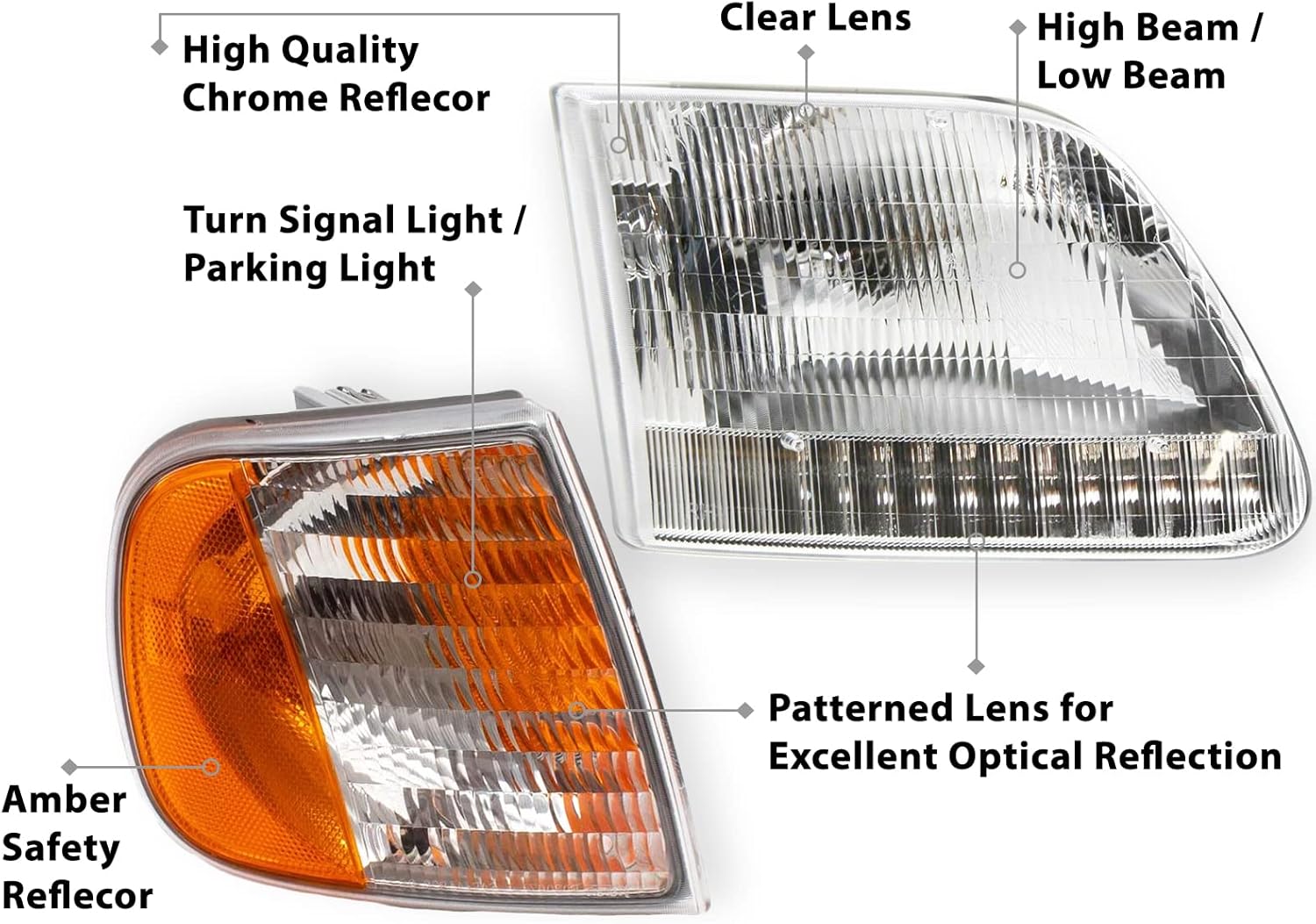 Auto Parts Avenue APA Replacement Headlights with Corner Park Lamp for 1997-2004 F150 F250 1997-2002 Expedition Combo Set 4 Piece