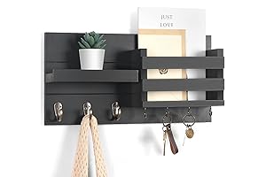 16.5" Entryway Shelf with Hooks for Organization and Storage