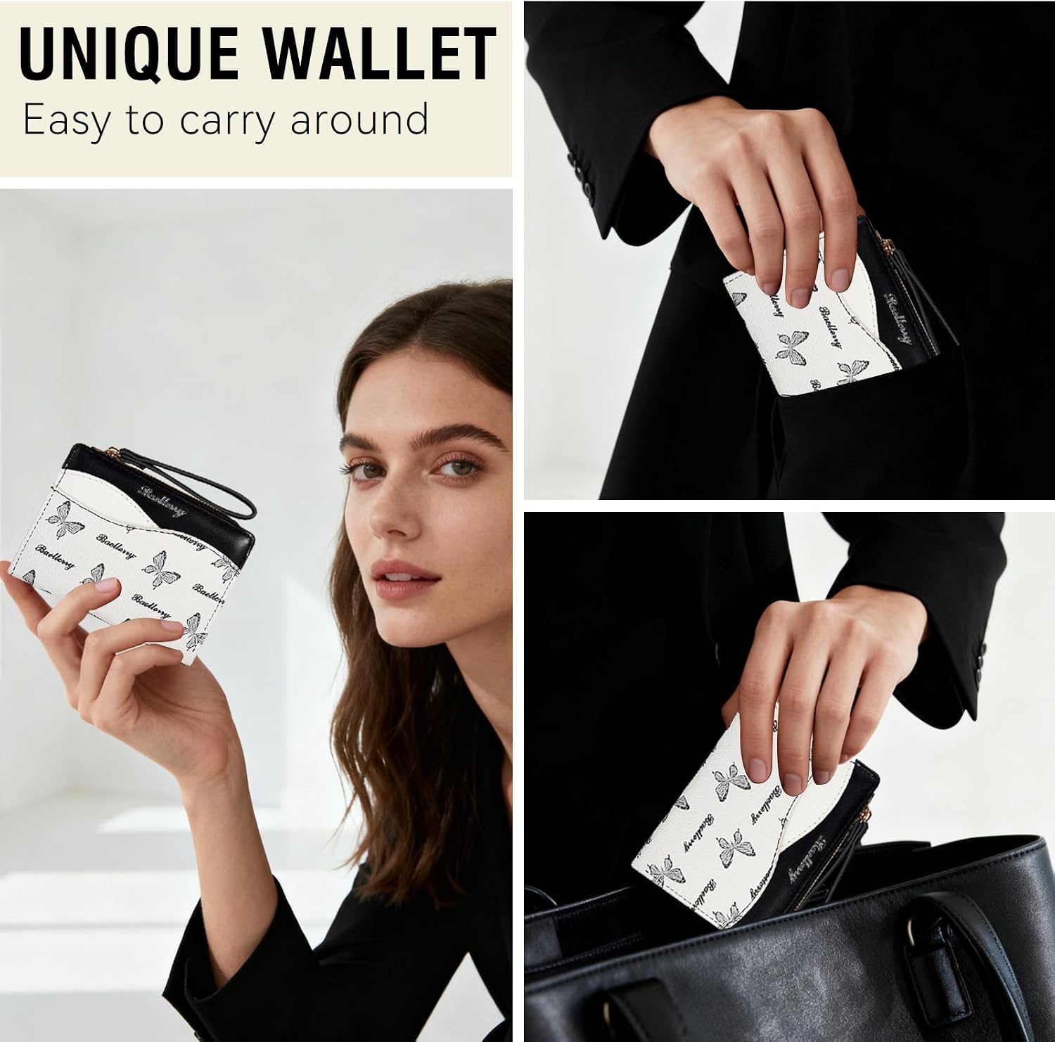 Butterfly Wallet for Women - RFID Blocking Soft PU Leather Bifold Coin Zipper Pocket Purse - Wristlet Wallets with Zipper Pocket for women girls(light blue)