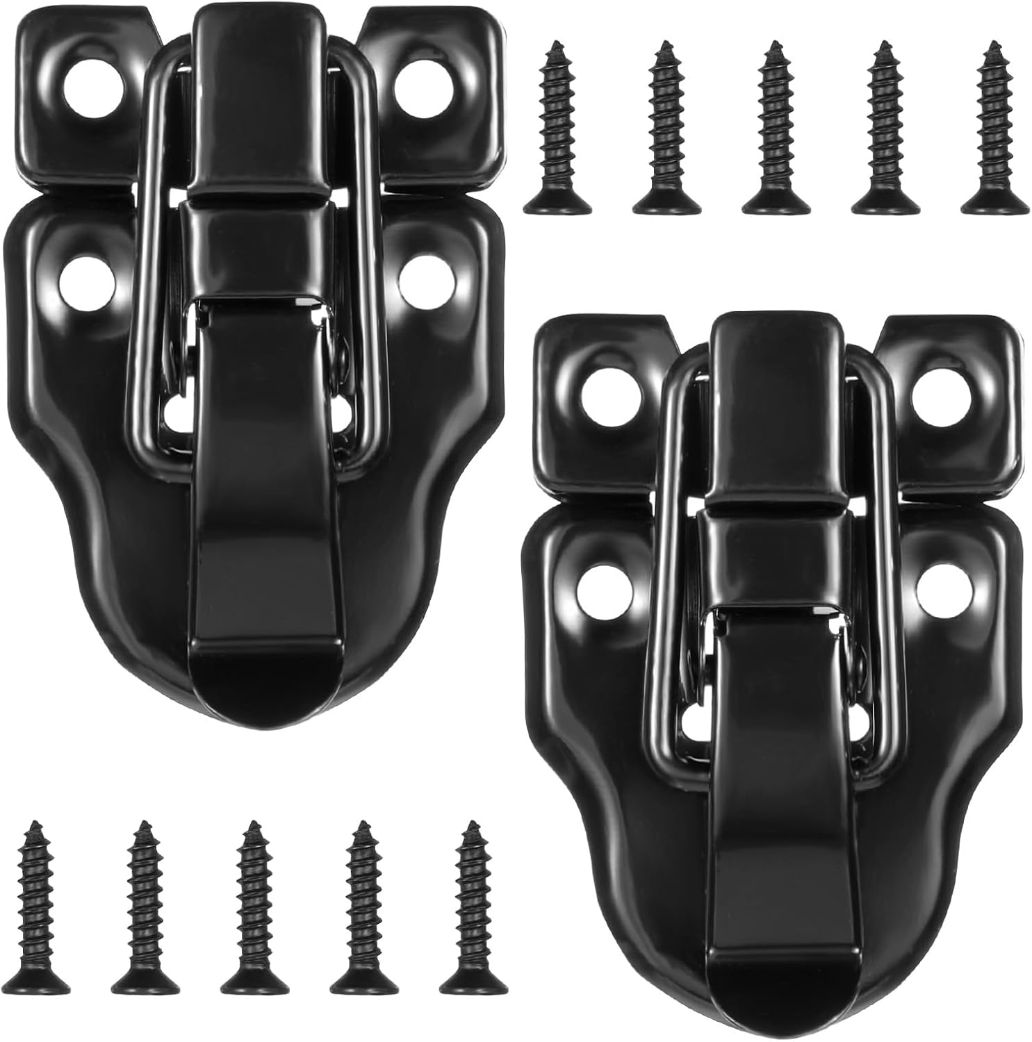 2 Pcs Toggle Hasp Latches Hardware with Hardening Screws Black Retro Style Duckbilled Toggle Hasp Latch Classical Duckbilled Tool Box Buckle Latch Locks for Cabinet, Guitar Case,Jewelry Wooden Box