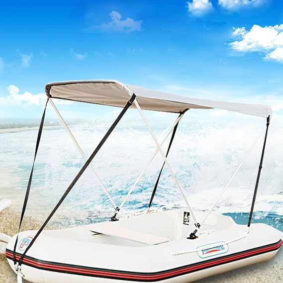 4 Bow Bimini Top - Adjustable Shade Awning, Boat Shelter | Reinforced | Frame, Wind Resistant Roof Panel Inflatable Dinghies, Compact Watercraft, Small Fishing Boats, Outdoor Excursions