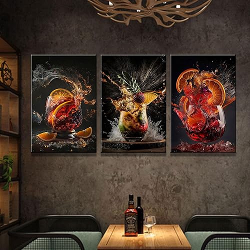 Miniatura 2 de Lienzo enmarcado de 3 piezas para pared, lienzo envuelto para cóctel, bebidas, impresiones artísticas de alta definición, arte moderno de bebidas