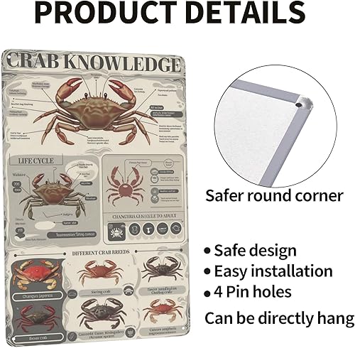 Miniatura 4 de Póster de lata de anatomía de cangrejo de 8 x 12 pulgadas, decoración de aula de biología marina para laboratorio de ciencias, hogar costero y