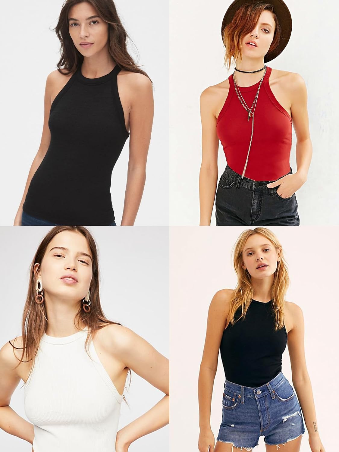 Womens Halter Tank Top with Built in Bra Ribbed Fitted Tank Tops Sleeveless Camisole Tanks - Image 7
