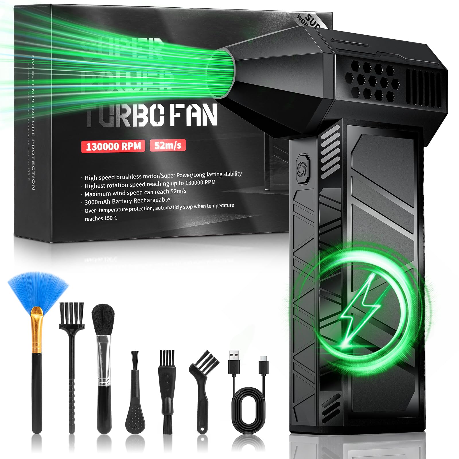 Soplador De Aire Comprimido Recargable 130,000 RPM - 3 Velocidades, Para Limpieza De PC Y Más